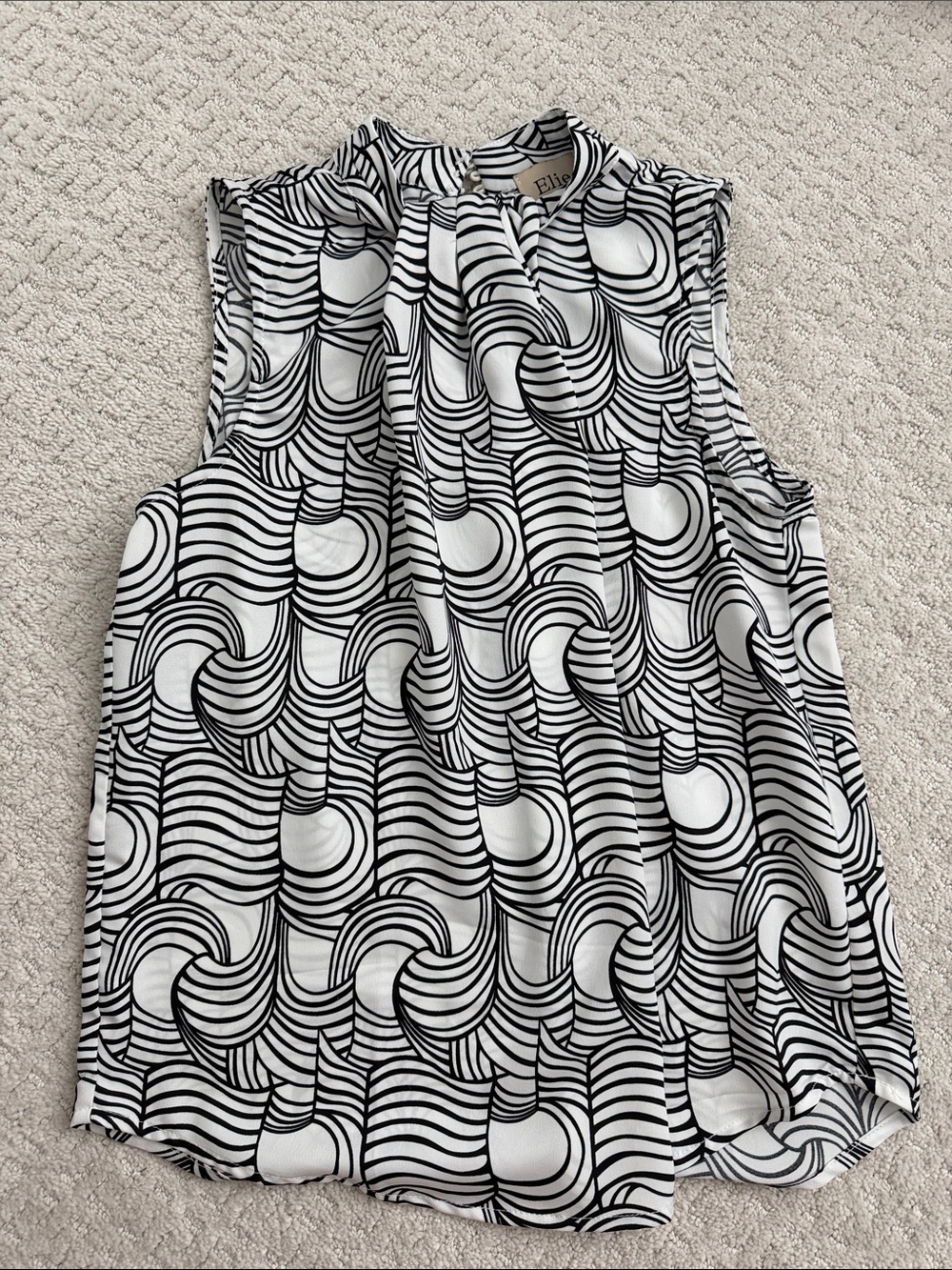 Elie Tahari Black and White Swirl Print Sleeveless Top